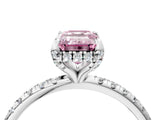 White gold Fancy Pink Emerald Cut Diamond Solitaire Ring with Four-Prong Setting and Pavé Band_7