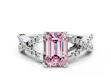 White gold Fancy Pink Emerald Cut Diamond Solitaire Ring with Four-Prong Setting and Twisted Pavé Band_34