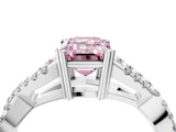 White gold Fancy Pink Emerald Cut Diamond Solitaire Ring with Four-Prong Setting and Twisted Pavé Band_38