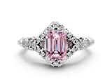 White gold Fancy Pink Emerald Cut Diamond Solitaire Ring with Hidden Halo and Pavé Band_51