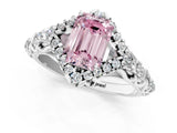 White gold Fancy Pink Emerald Cut Diamond Solitaire Ring with Hidden Halo and Pavé Band_52