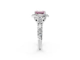 White gold Fancy Pink Emerald Cut Diamond Solitaire Ring with Hidden Halo and Pavé Band_53