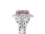 White gold Fancy Pink Emerald Cut Diamond Solitaire Ring with Hidden Halo and Pavé Band_56