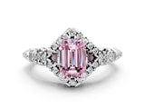 White gold Fancy Pink Emerald Cut Diamond Solitaire Ring with Hidden Halo and Pavé Band_57