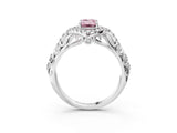 White gold Fancy Pink Emerald Cut Diamond Solitaire Ring with Hidden Halo and Pavé Band_60