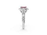 White gold Fancy Pink Emerald Cut Diamond Solitaire Ring with Hidden Halo and Pavé Band_61