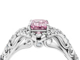 White gold Fancy Pink Emerald Cut Diamond Solitaire Ring with Hidden Halo and Pavé Band_63