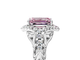 White gold Fancy Pink Emerald Cut Diamond Solitaire Ring with Hidden Halo and Pavé Band_64