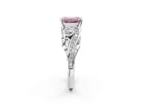 White gold Fancy Pink Emerald Cut Diamond Solitaire Ring with Milgrain Pavé Band and Four-Prong Setting_251