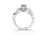 White gold Fancy Pink Emerald Cut Diamond Solitaire Ring with Milgrain Pavé Band and Four-Prong Setting_253