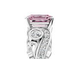 White gold Fancy Pink Emerald Cut Diamond Solitaire Ring with Milgrain Pavé Band and Four-Prong Setting_255
