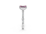 White gold Fancy Pink Emerald Cut Diamond Solitaire Ring with Pavé Band and Hidden Halo_34