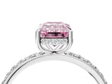 White gold Fancy Pink Emerald Cut Diamond Solitaire Ring with Pavé Band and Hidden Halo_36