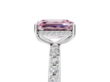 White gold Fancy Pink Emerald Cut Diamond Solitaire Ring with Pavé Band and Hidden Halo_37