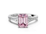 White gold Fancy Pink Emerald Cut Diamond Solitaire Ring with Pavé Band and Prong Setting_12