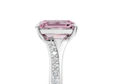 White gold Fancy Pink Emerald Cut Diamond Solitaire Ring with Pavé Band and Prong Setting_17