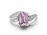 White gold Fancy Pink Emerald Cut Diamond Solitaire Ring with Prong Setting and Twisted Pavé Band_24