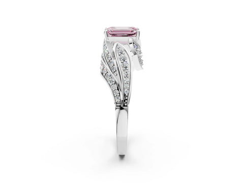 White gold Fancy Pink Emerald Cut Diamond Solitaire Ring with Prong Setting and Twisted Pavé Band_26