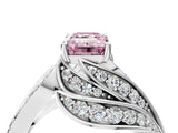 White gold Fancy Pink Emerald Cut Diamond Solitaire Ring with Prong Setting and Twisted Pavé Band_28