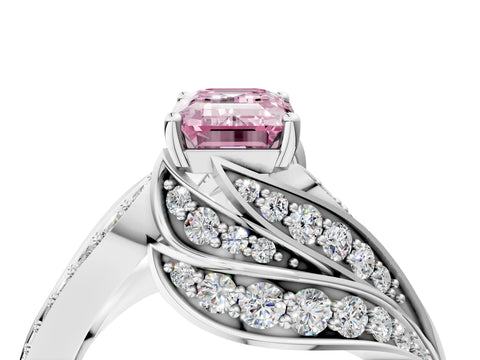 White gold Fancy Pink Emerald Cut Diamond Solitaire Ring with Prong Setting and Twisted Pavé Band_28