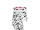 White gold Fancy Pink Emerald Cut Diamond Solitaire Ring with Prong Setting and Twisted Pavé Band_29