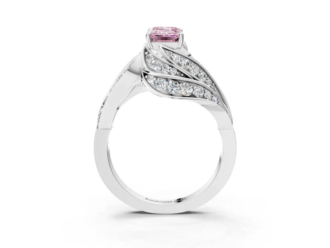 White gold Fancy Pink Emerald Cut Diamond Solitaire Ring with Prong Setting and Twisted Pavé Band_3