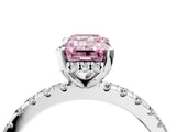 White gold Fancy Pink Emerald Cut Diamond Solitaire Ring with Round  Pavé Band and Four-Prong Setting_64