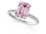 White gold Fancy Pink Emerald Cut Diamond Solitaire Ring with Round  Pavé Band and Prong Setting_182