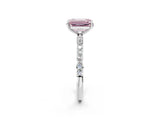 White gold Fancy Pink Emerald Cut Diamond Solitaire Ring with Round  Pavé Band and Prong Setting_183