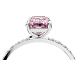 White gold Fancy Pink Emerald Cut Diamond Solitaire Ring with Round  Pavé Band and Prong Setting_185