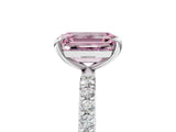 White gold Fancy Pink Emerald Cut Diamond Solitaire Ring with Round  Pavé Band and Prong Setting_186