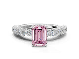 White gold Fancy Pink Emerald Cut Diamond Solitaire Ring with Shared Prong Pavé Band and Four-Prong Setting_70