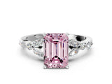 White gold Fancy Pink Emerald Cut Diamond Solitaire Ring with Side Stones and Four-Prong Setting_251