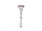 White gold Fancy Pink Emerald Cut Diamond Solitaire Ring with Side Stones and Four-Prong Setting_253