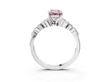 White gold Fancy Pink Emerald Cut Diamond Solitaire Ring with Side Stones and Four-Prong Setting_255