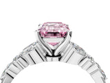 White gold Fancy Pink Emerald Cut Diamond Solitaire Ring with Side Stones and Four-Prong Setting_255