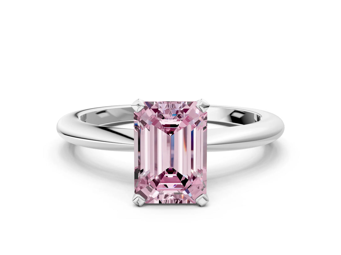 White gold Fancy Pink Emerald Cut Diamond Solitaire Ring with Six-Prong Setting and Classic Band_297