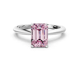 White gold Fancy Pink Emerald Cut Diamond Solitaire Ring with Six-Prong Setting and Classic Band_303