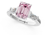 White gold Fancy Pink Emerald  Cut Diamond Solitaire Ring with Tapered Baguette Accents and Four-Prong Setting_76