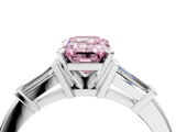 White gold Fancy Pink Emerald  Cut Diamond Solitaire Ring with Tapered Baguette Accents and Four-Prong Setting_79