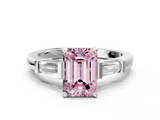 White gold Fancy Pink Emerald  Cut Diamond Solitaire Ring with Tapered Baguette Accents and Four-Prong Setting_79