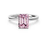 White gold Fancy Pink Emerald Cut Diamond Solitaire Ring with Thin Band and Prong Setting_24
