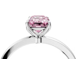 White gold Fancy Pink Emerald Cut Diamond Solitaire Ring with Thin Band and Prong Setting_34