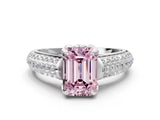 White gold Fancy Pink Emerald Cut Diamond Solitaire Ring with Three-Row Pavé Band and Four-Prong Setting_49