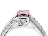 White gold Fancy Pink Emerald Cut Diamond Solitaire Ring with Three-Row Pavé Band and Four-Prong Setting_53