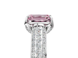 White gold Fancy Pink Emerald Cut Diamond Solitaire Ring with Three-Row Pavé Band and Four-Prong Setting_54