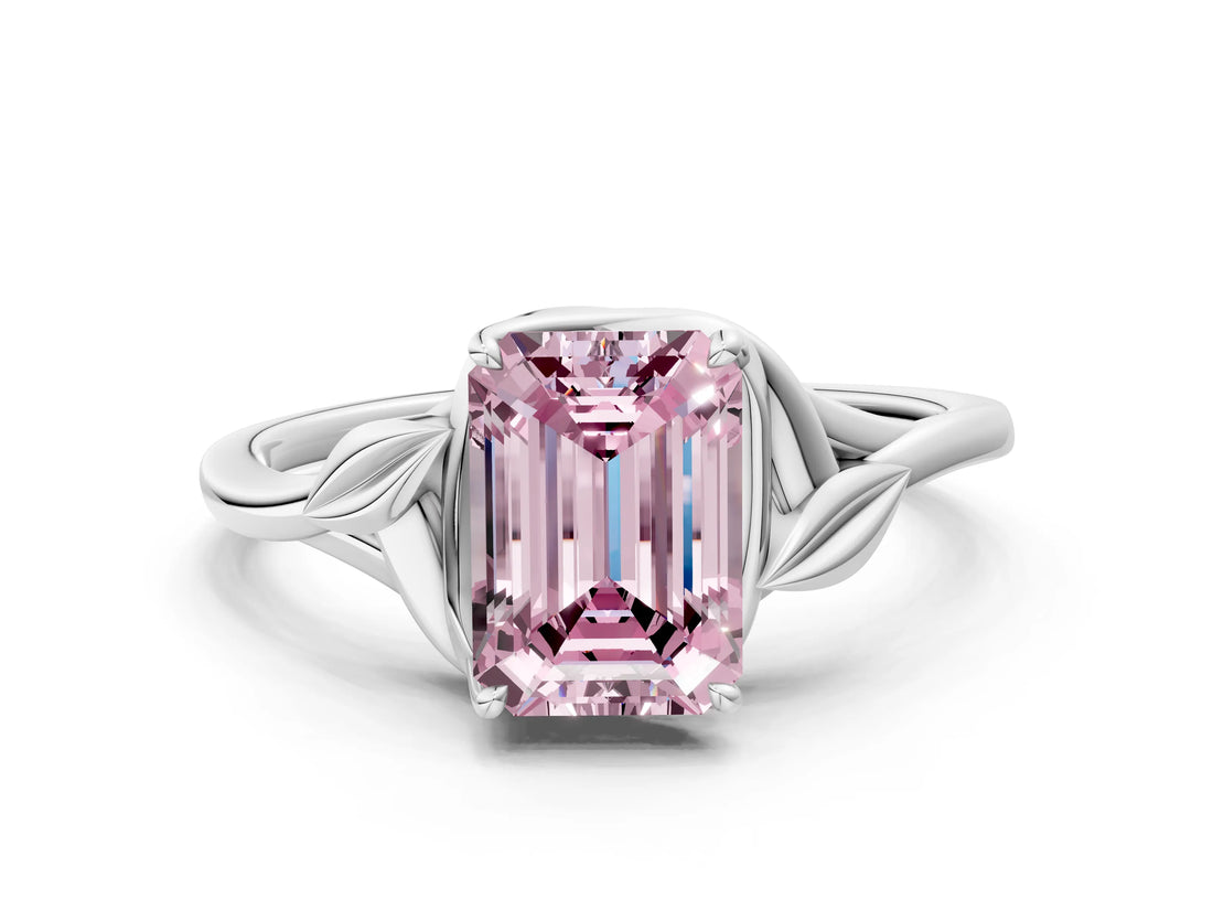 White gold Fancy Pink Emerald Cut Diamond Solitaire Ring with Twist Band and Four-Prong Setting_118