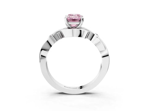 White gold Fancy Pink Emerald Cut Diamond Solitaire Ring with Twisted Band and Prong Setting_335
