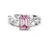 White gold Fancy Pink Emerald Cut Diamond Solitaire Ring with Twisted Band and Prong Setting_337