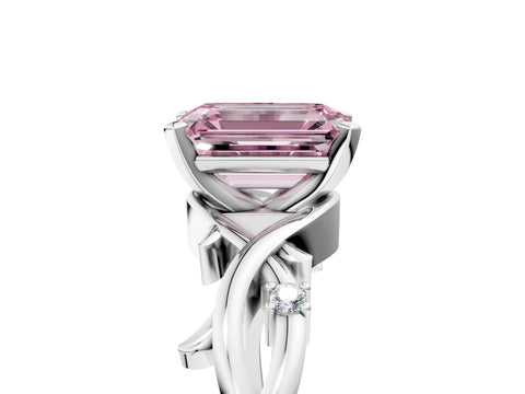 White gold Fancy Pink Emerald Cut Diamond Solitaire Ring with Twisted Band and Prong Setting_342